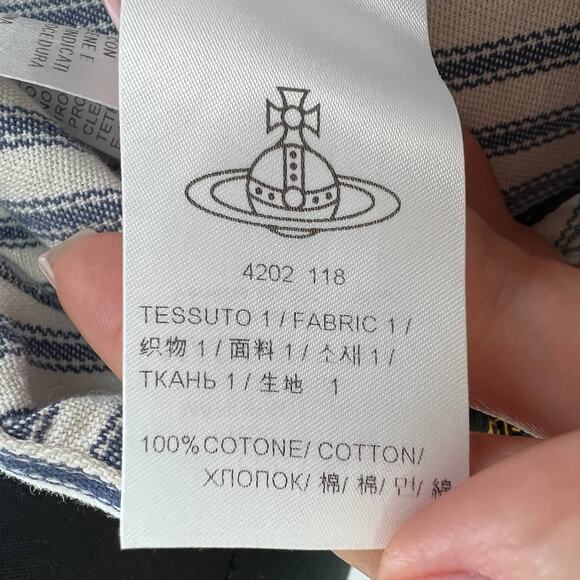 NWT Vivienne Westwood Daphne Draped Skirt Navy Cream Stripes Cotton Mini Size 4 - Picture 11 of 12